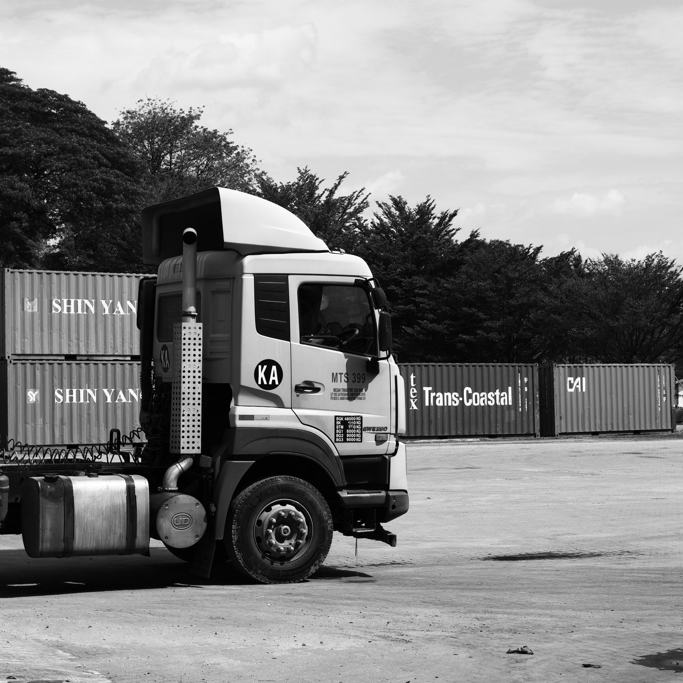 Freight truck at a container shipping yard
